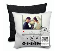 GIFART Cuscino Musicale Spotify Premi e ascolta la tua canzone, personalizzato con foto (Retro Nero, Foto Singola)
