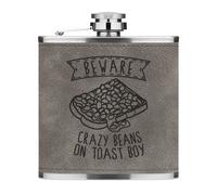 Gift Base Beware Crazy Beans On Toast Boy Borraccia Da Tasca In PU Grigio 6oz