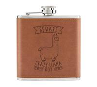 Gift Base Beware Crazy Llama Boy 6oz Flasco In Pelle PU Tan Con Alpaca