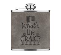 Gift Base Craic Hip Flask 6oz In Pelle Sintetica PU Grigio Irlanda
