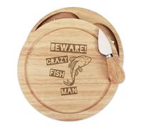 Gift Base Set Coltelli Per Formaggi Su Tagliere In Legno Crazy Fish Man