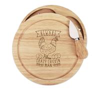 Gift Base Set Coltello E Tagliere Formaggio In Legno Crazy Chicken Man