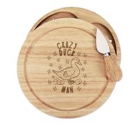 Gift Base Set Coltello Tagliere Formaggio In Legno Crazy Duck Man Stars