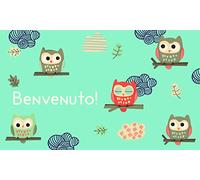 Gift Company Zerbino Benvenuto Gufi, Cocco/PVC, Celeste, 75x1.5x45 cm