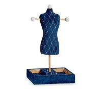 Gift Decor Portagioie di Piede Blu Rombos Velluto Legno (12 x 40 x 24 cm)