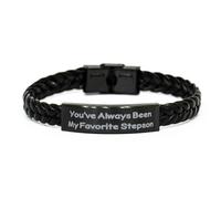Gift di figliastro per figlio, sei sempre stato il mio figliastro preferito, simpatico bracciale in pelle intrecciata, braccialetto inciso di mamma, piccolo zinco placcato in argento, zirconia cubica