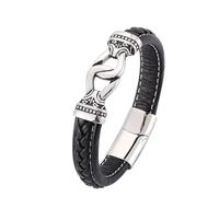 Gift for Men Charm Bracelet, Bracelet with Engraving Woven Men's Bracelet Wrist Chain Stainless Steel with Magnetic Clasp, Length 18.5 cm, Faux, Without Zirconia