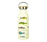 Gift Republic Borraccia a doppia parete con design a forma di pesce, in acciaio inox, per acqua calda e fredda, 500 ml, a prova di perdite, senza BPA, con coperchio in legno, ecologica, per avventure