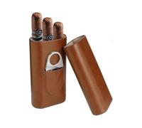 Gift Set for Father, Humidor for 3 Cigars, Portable Leather Humidor with a Cigar Cutter