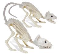 GIFTEXPRESS 2 Pack Real Size Cat Skeleton - 20 Long Creepy Kitten Skeletons with Posable Tail Halloween Decor - Indoor & Outdoor Haunted House Scary A