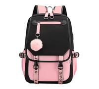 GiftGalore Borsa scuola, zaino cucito, borse libro per bambini, borse libro per le donne, zaini per la scuola, porta USB Laptop Backpack, borsa libro (nero)(Pink)