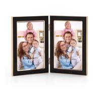 Giftgarden Cornice doppia per foto da 10 x 15 cm, con display in vetro trasparente, 10 x 15 cm, cornice pieghevole con cerniera in metallo, per tavolo e esposizione a parete