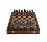 GiftHome Royal Medieval British Army Set di scacchi in metallo di rame antico per adulti pezzi fatti a mano e scacchiera in legno massello naturale con contenitore interno per letto king size 835 cm
