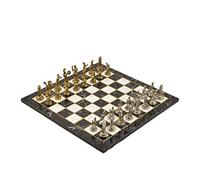 GiftHome Set di scacchi in metallo per adulti greco Zeus, pezzi fatti a mano e design in marmo, scacchiera in legno, re 7,5 cm