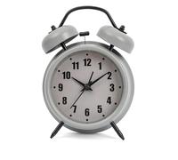 GIFTMARKET - Sveglia analogica silenziosa. Da comodino Grigio. A doppia campana con luce notturna. Senza ticchettio. 11,7 cm x 16 cm