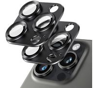 Giftorld Confezione da 2 lenti per fotocamera iPhone 15 Pro/15 Pro Max, vetro temperato 9H, copertura in alluminio aeronautico, cerchio notturno, nessuna bolla, chiarezza HD, facile installazione nero