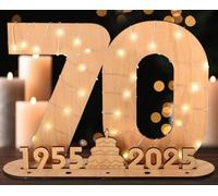 Giftota 2025 Originale Libro degli Ospiti in Legno per Uomo e Donna - 70 Anni Regali Creativi in Denaro - Regalo di Compleanno in Legno per Il 70° Anniversario con Luci LED - DIY Decorazioni in Legno