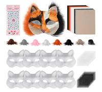 Giftota Kit per maschere da gatto, 8 pezzi, fai da te, vuote, volpe con 8 pellicce finte, 20 fogli a rete, Therian, per Halloween, feste in maschera, cosplay, feste, carnevale, adatto per adulti (kit