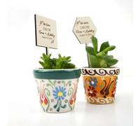 giftupstore Bomboniera per gli ospiti, set di vasi per piante grasse con etichette in legno per regali di addio al nubilato, elegante bomboniera di ritorno, vaso in ceramica per bomboniere baby shower