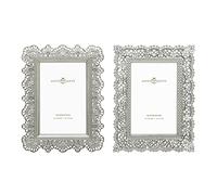 GIFTY GIFTY Set di 2 mini cornici in pizzo da 2 x 3 pollici | per esposizione da tavolo | perfetto per decorazioni domestiche, matrimoni, lauree o foto pietra miliare (argento)