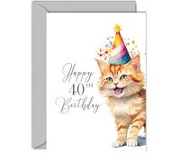 Giftzie Biglietto di auguri per il 40° compleanno per uomini e donne, con gatto e gattino, biglietto di auguri per 40 anni, uomo, donna, fratello, sorella, papà, mamma, zio, zia, cugino, A5