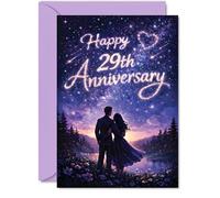 Giftzie Biglietto romantico per il 29° anniversario - Dreamy Starry Night Romance - Coppia sagoma sotto un cielo viola-blu - Festeggia 29 anni di amore con stile incantevole - A5, busta inclusa