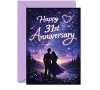 Giftzie Biglietto romantico per il 31° anniversario - Starlit Romance under a Dreamy Sky - Coppia sagoma con stelle luccicanti - Festeggia i 31 anni di amore - 12,7 x 17,8 cm, busta inclusa