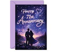 Giftzie Biglietto romantico per il 71° anniversario - Starlit Stroll festeggia i settantuno anni - coppia romantica sotto cielo notturno viola - momento importante - 12,7 x 17,8 cm, busta inclusa