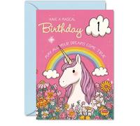 Giftzie Simpatico biglietto di auguri per il primo compleanno - cospargere di magia di compleanno - unicorno stravagante con arcobaleno e fiori - pieno di colori allegri e fascino - A5, busta inclusa