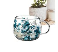 gifyym Bicchiere In Doppia Parete Con Fiori Secchi, 300ml Resistente Al Calore Con Manico, 9,5x8cm Design Estetico Per Ufficio Bar Casa, Per Bevande Fredde, Tè, Caffè, Decorazione Da Tavolo Re