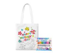 gifyym Borsa tote in tela bianca, da colorare, per la festa della mamma, con penne a vernice, attività didattiche per bambini dai 3 anni in su, per casa, aula, asilo, scuola, viaggi all'aperto, Stile