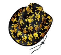 gifyym Cappello da cowboy da donna, cappello da cowboy a tesa larga con motivo teschio e cordino, accessorio per costume per feste familiari festival Halloween compleanno spettacoli e