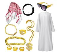 gifyym Costume arabo della tunica dello sceicco, costume degli uomini arabi, kit di tunica bianca araba per gli uomini | cosplay a fine per feste di Halloween, carnevale, feste te