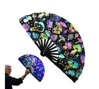 gifyym Ventilatore pieghevole UV Glow Fan - Grande Bamboo Folding Clack Hand Fan | Portatile Dance Fan per donne e uomini | Belly Dance Silk Fan - Festival & Home Decorations
