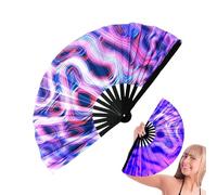 gifyym Ventilatore pieghevole UV Glow Fan - Grande Bamboo Folding Clack Hand Fan | Portatile Dance Fan per donne e uomini | Belly Dance Silk Fan - Festival & Home Decorations