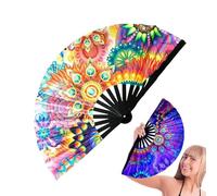 gifyym Ventilatore pieghevole UV Glow Fan - Grande Bamboo Folding Clack Hand Fan | Portatile Dance Fan per donne e uomini | Belly Dance Silk Fan - Festival & Home Decorations