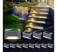 GIGALUMI 12 pezzi luce solare esterna per scale, luci solari a LED per esterni, giardino, impermeabile, luci solari per esterni, per scale, recinzione, terrazza, patio, strada (grigio, bianco caldo)