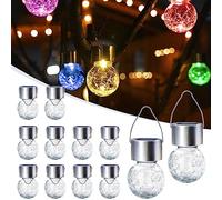 GIGALUMI Confezione da 12 luci solari per esterni, luci a sospensione per decorazione natalizia, luci solari in vetro incrinato, impermeabili, per giardino, cortile, recinzione, albero (cambia colore)