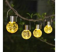 GIGALUMI Confezione da 4 luci solari per esterni, luci a sospensione per decorazione natalizia, luci solari in vetro incrinato, impermeabili, per giardino, cortile, recinzione, albero (bianco caldo)