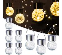 GIGALUMI Confezione da 8 luci solari per esterni, luci a sospensione per decorazione natalizia, luci solari in vetro incrinato, impermeabili, per giardino, cortile, recinzione, albero (bianco caldo)
