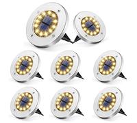 GIGALUMI Luci da terra a energia solare, 12 LED, confezione da 8, luci a energia solare, luci per vialetti, terrazze, paesaggi, per prato, cortile, piscina, patio (bianco caldo)