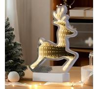 GIGALUMI Luci Natalizie LED con Effetto Infinito, Lampada Decorativa con Effetto 3D, Decorazione Natalizia per Finestre, Tavoli, Caminetti, Illuminazione per La Casa,Forma di Renna, Bianco Caldo