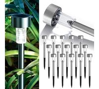 GIGALUMI Luci solari a LED per giardino, 16 pezzi in acciaio inox impermeabile luci solari per esterni, patio, prato, giardino, cortili e sentieri (bianco)