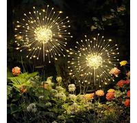 GIGALUMI Luci solari da giardino per esterni, luci solari per fuochi d'artificio 120 LED 2 pezzi, luci a stella impermeabili per cortile prato festa patio decorazione,bianco caldo