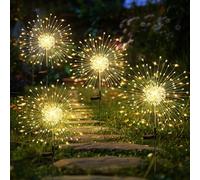 GIGALUMI Luci solari da giardino per esterni, luci solari per fuochi d'artificio 120 LED 4 pezzi, luci a stella impermeabili per cortile prato festa patio decorazione,bianco caldo