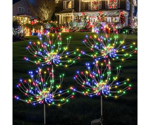 GIGALUMI Luci solari da giardino per esterni, luci solari per fuochi d'artificio 120 LED 4 pezzi, luci a stella impermeabili per cortile prato festa patio decorazione,colore