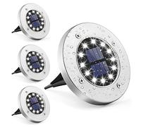 GIGALUMI Luci solari da terra Luce solare per giardino 12 LED 4 pezzi, luci bianche da giardino in acciaio inox impermeabile per esterno, giardino, patio, prato, cortile, passerella