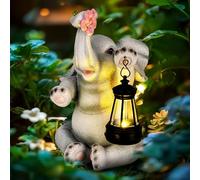 GIGALUMI Statue solari da giardino grigio chiaro elefante statuetta luci per esterni, cortile, decorazione da giardino regalo per mamma, per donne, elefante decorazione per patio