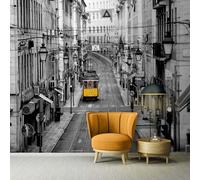Gigante Carta da Parati Fotografica " Lisbona Strade " 368x254 CM Giallo Grey