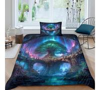 Gigantesco albero luminoso e aurora boreale nel cielo illuminato dalla luna Morbido Biancheria Letto 3D Motivo Stampata Copripiumino E La Federa Del Cuscino, Per Ragazzo,ragazza Single（135x200cm）